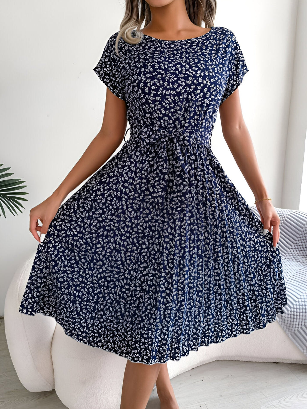 Jennifer™ | Flower Pleated Elegance Dress
